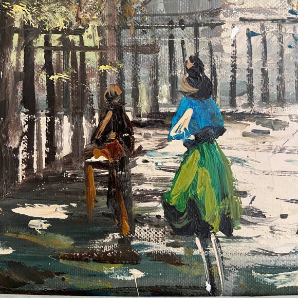 Vintage Parisian Street Scene Oil on Canvas - Picture 7 of 15